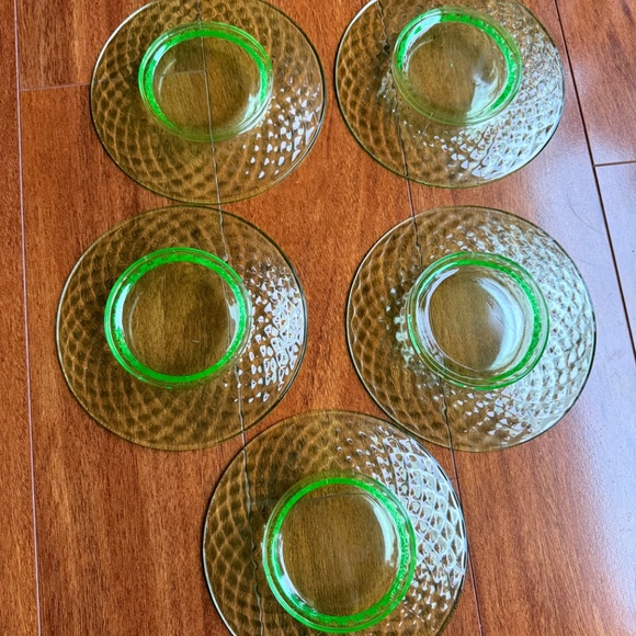 Set of 5 Imperial Diamond Quilted Green Uranium Glass 6” Plates Depression Glass - Picture 3 of 8